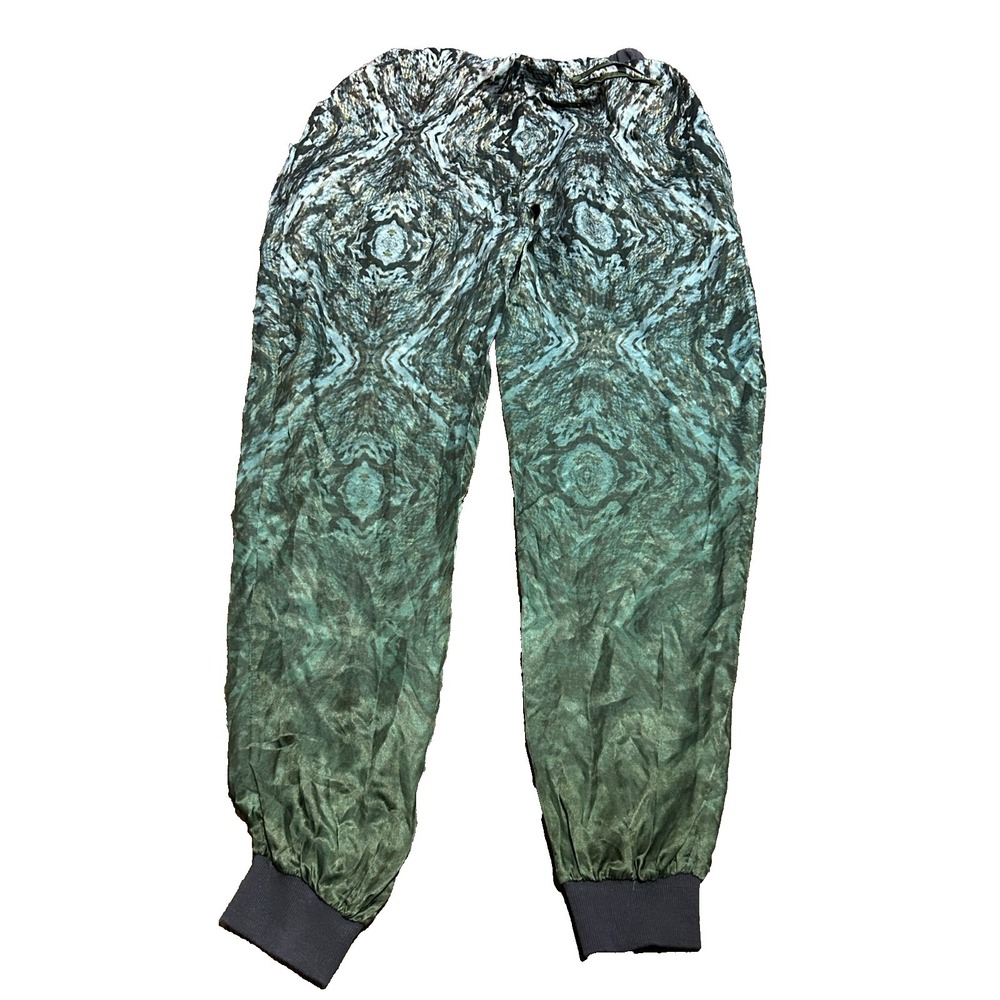 Gypsy 05 Printed Jogger Pants Womens Green Abstract Elastic Waist Silk Blend M?